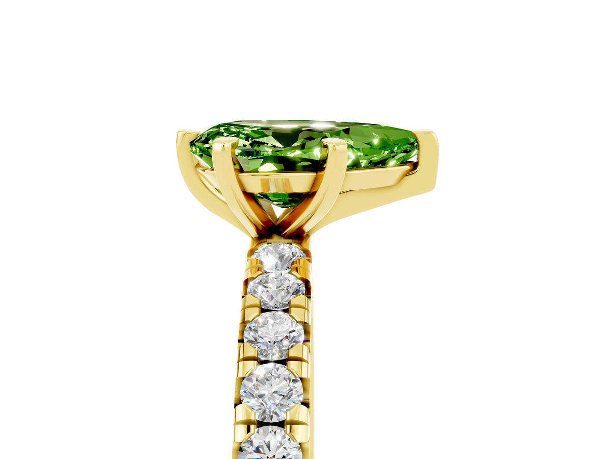 Pear Cut Peridot Pavé Solitaire Ring in Yellow gold with Round Pavé Band and Prong Setting_5