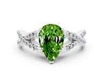 Pear Cut Peridot Solitaire Ring in Platinum with Interwoven Pavé Band and Prong Setting_6