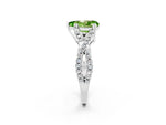 Pear Cut Peridot Solitaire Ring in Platinum with Interwoven Pavé Band and Prong Setting_8
