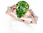 Pear Cut Peridot Solitaire Ring in Rose gold with Interwoven Pavé Band and Prong Setting_1