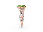 Pear Cut Peridot Solitaire Ring in Rose gold with Interwoven Pavé Band and Prong Setting_2
