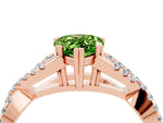Pear Cut Peridot Solitaire Ring in Rose gold with Interwoven Pavé Band and Prong Setting_4