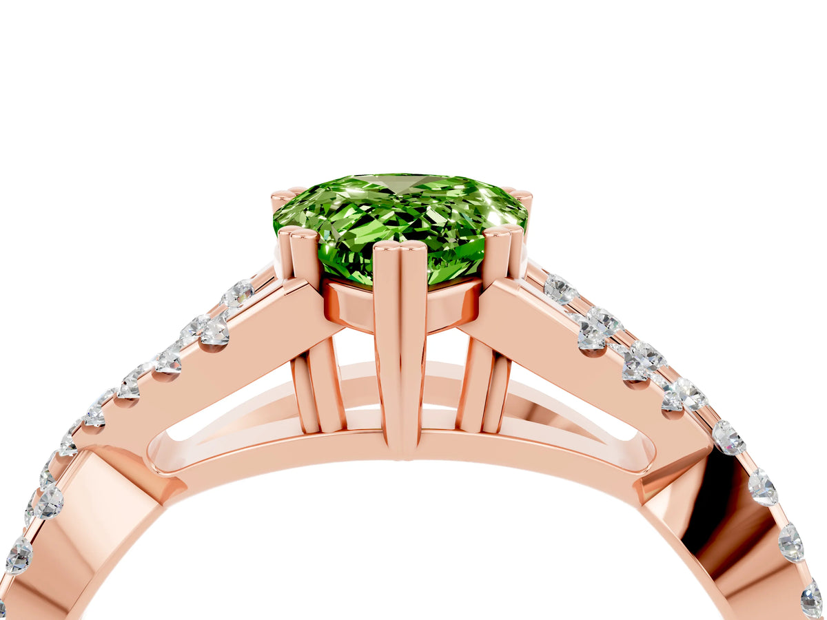 Pear Cut Peridot Solitaire Ring in Rose gold with Interwoven Pavé Band and Prong Setting_4