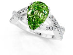 Pear Cut Peridot Solitaire Ring in White gold with Interwoven Pavé Band and Prong Setting_1