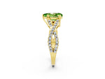 Pear Cut Peridot Solitaire Ring in Yellow gold with Interwoven Pavé Band and Prong Setting_2