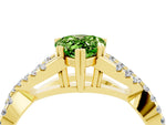 Pear Cut Peridot Solitaire Ring in Yellow gold with Interwoven Pavé Band and Prong Setting_4