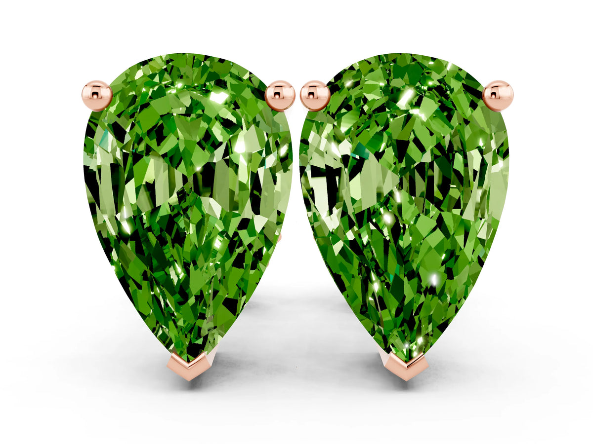 Pear Cut Peridot Stud Earrings in Rose gold with Basket Setting