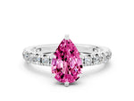 Pear Cut Pink Sapphire Pavé Solitaire Ring in Silver with Round Pavé Band and Prong Setting