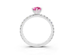 Pear Cut Pink Sapphire Pavé Solitaire Ring in Silver with Round Pavé Band and Prong Setting_3