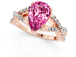 Pear Cut Pink Sapphire Solitaire Ring in Rose gold with Interwoven Pavé Band and Prong Setting_1