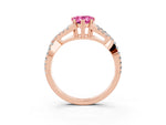 Pear Cut Pink Sapphire Solitaire Ring in Rose gold with Interwoven Pavé Band and Prong Setting_3