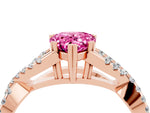 Pear Cut Pink Sapphire Solitaire Ring in Rose gold with Interwoven Pavé Band and Prong Setting_4