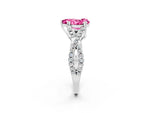 Pear Cut Pink Sapphire Solitaire Ring in Silver with Interwoven Pavé Band and Prong Setting_8