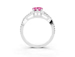 Pear Cut Pink Sapphire Solitaire Ring in White gold with Interwoven Pavé Band and Prong Setting_3