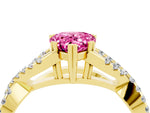 Pear Cut Pink Sapphire Solitaire Ring in Yellow gold with Interwoven Pavé Band and Prong Setting_4