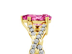 Pear Cut Pink Sapphire Solitaire Ring in Yellow gold with Interwoven Pavé Band and Prong Setting_5