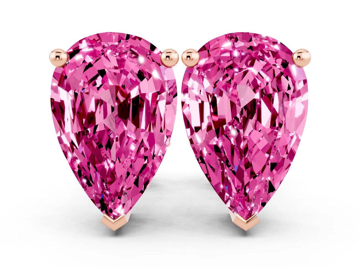 Pear Cut Pink Sapphire Stud Earrings in Rose gold with Basket Setting