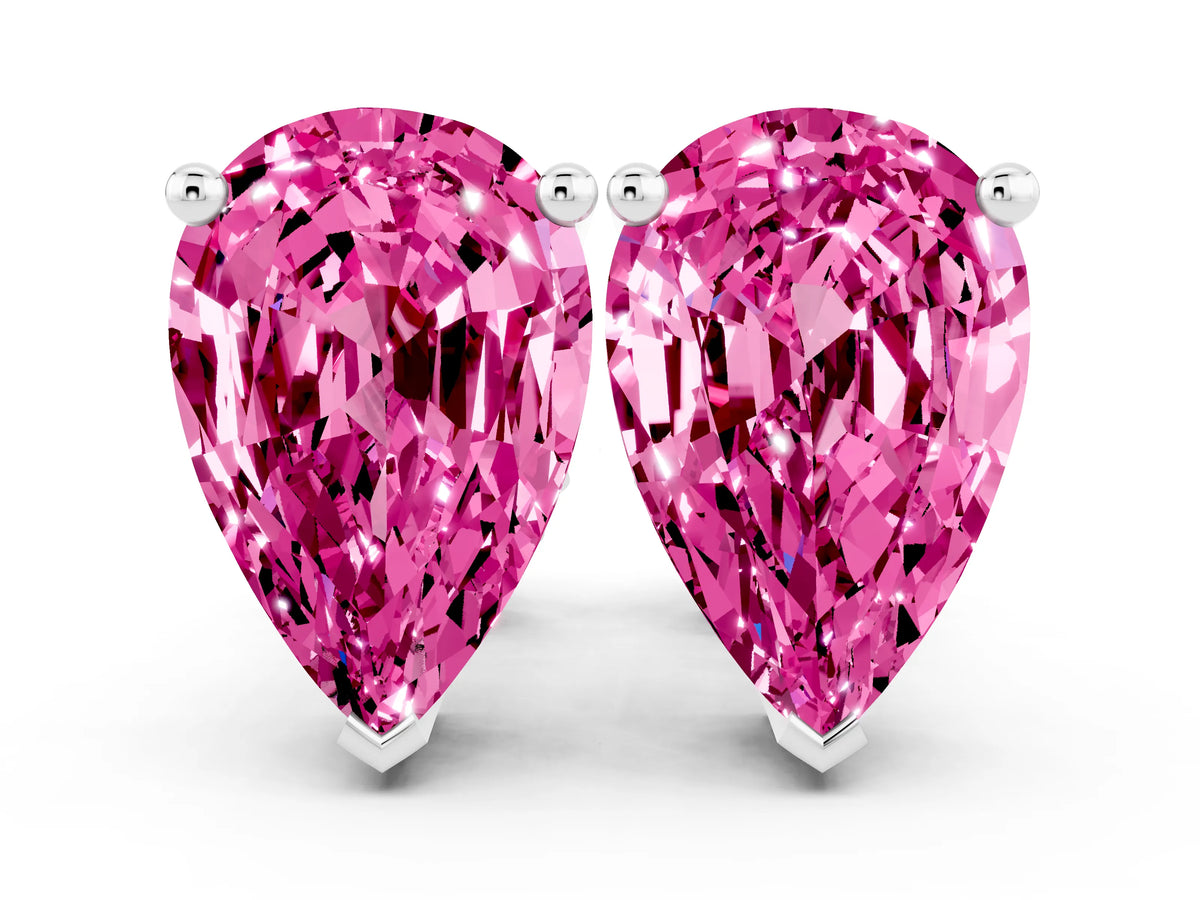 Pear Cut Pink Sapphire Stud Earrings in White gold with Basket Setting