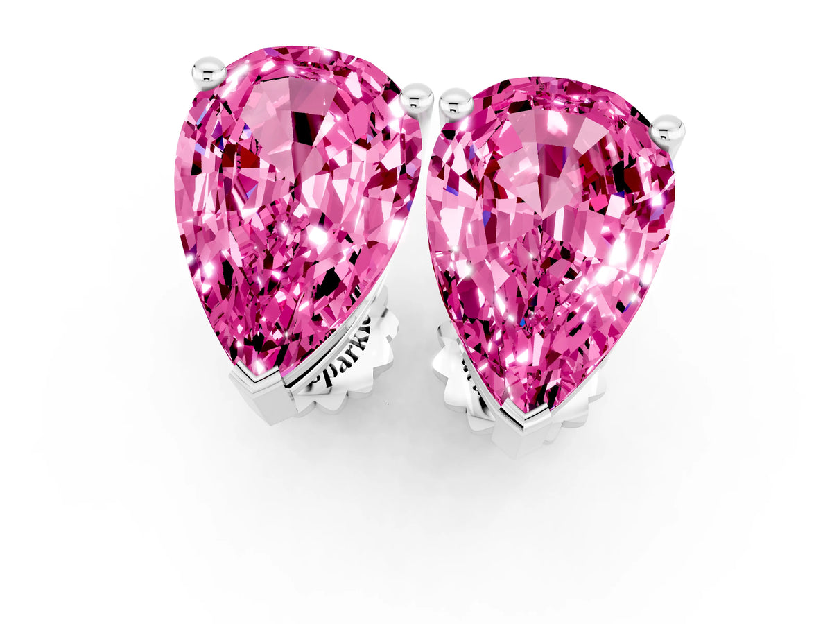 Pear Cut Pink Sapphire Stud Earrings in White gold with Basket Setting_1