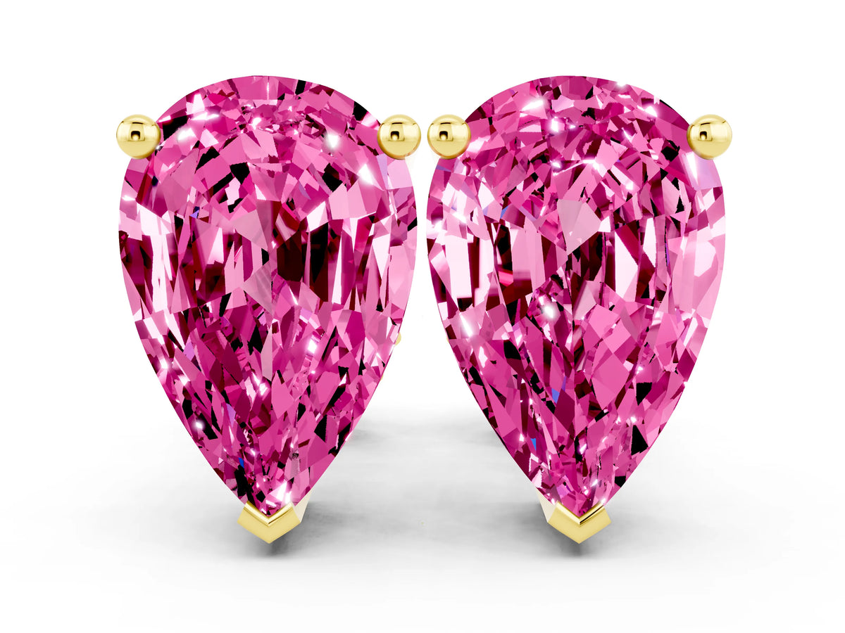 Pear Cut Pink Sapphire Stud Earrings in Yellow gold with Basket Setting