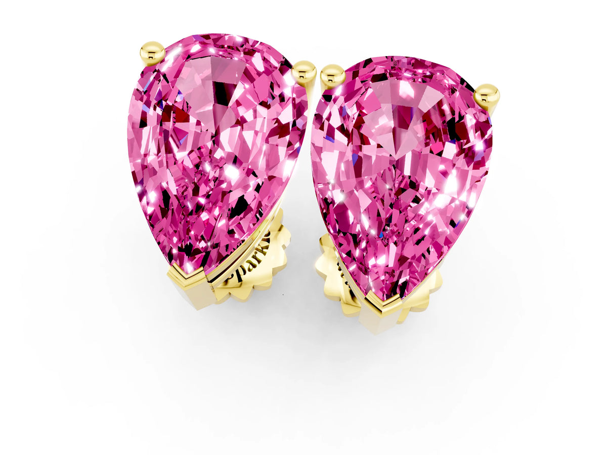 Pear Cut Pink Sapphire Stud Earrings in Yellow gold with Basket Setting_1