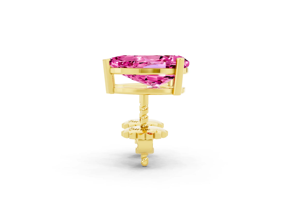 Pear Cut Pink Sapphire Stud Earrings in Yellow gold with Basket Setting_2
