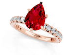 Pear Cut Ruby Pavé Solitaire Ring in Rose gold with Round Pavé Band and Prong Setting_1