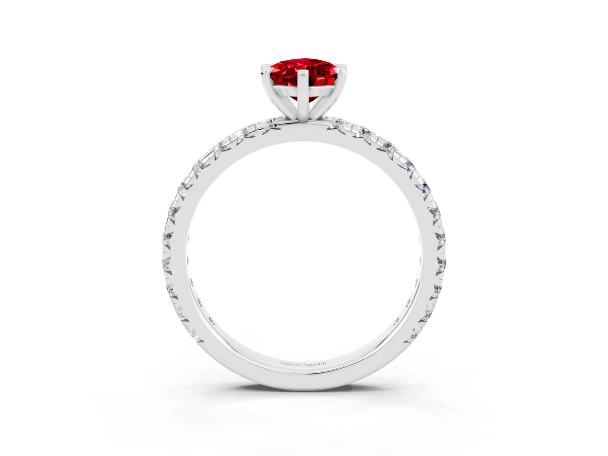 Pear Cut Ruby Pavé Solitaire Ring in Silver with Round Pavé Band and Prong Setting_3