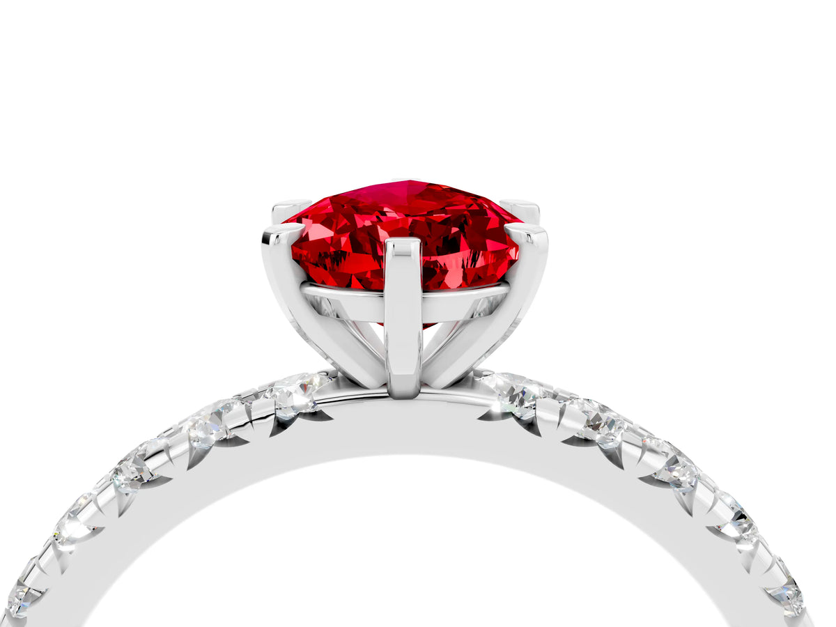 Pear Cut Ruby Pavé Solitaire Ring in Silver with Round Pavé Band and Prong Setting_4