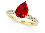Pear Cut Ruby Pavé Solitaire Ring in Yellow gold with Round Pavé Band and Prong Setting_1