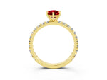 Pear Cut Ruby Pavé Solitaire Ring in Yellow gold with Round Pavé Band and Prong Setting_3