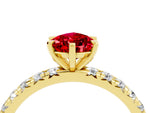 Pear Cut Ruby Pavé Solitaire Ring in Yellow gold with Round Pavé Band and Prong Setting_4