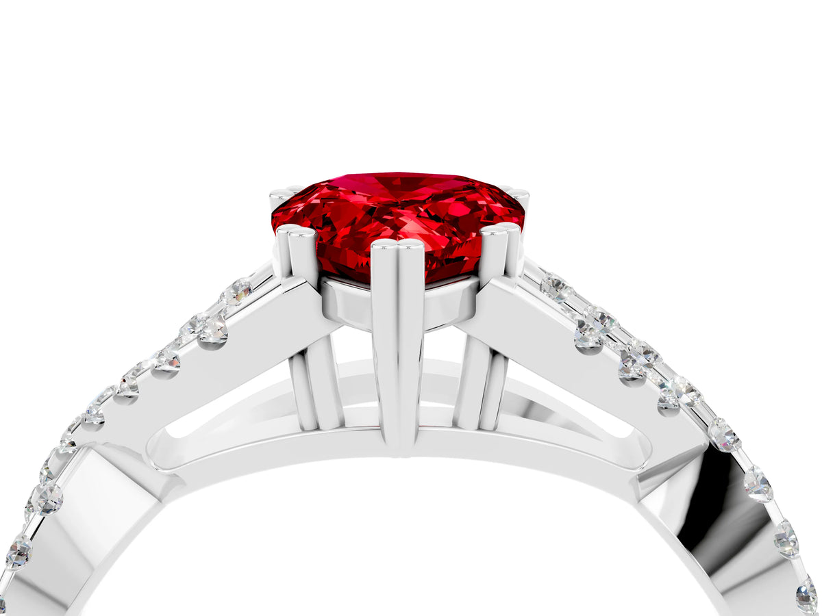 Pear Cut Ruby Solitaire Ring in Platinum with Interwoven Pavé Band and Prong Setting_10