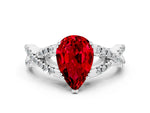 Pear Cut Ruby Solitaire Ring in Platinum with Interwoven Pavé Band and Prong Setting_6