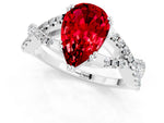 Pear Cut Ruby Solitaire Ring in Platinum with Interwoven Pavé Band and Prong Setting_7