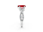 Pear Cut Ruby Solitaire Ring in Platinum with Interwoven Pavé Band and Prong Setting_8