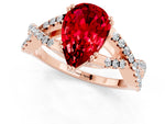 Pear Cut Ruby Solitaire Ring in Rose gold with Interwoven Pavé Band and Prong Setting_1
