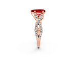 Pear Cut Ruby Solitaire Ring in Rose gold with Interwoven Pavé Band and Prong Setting_2