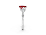 Pear Cut Ruby Solitaire Ring in Silver with Crossover Gallery and Round Pavé Band_2