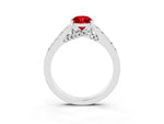 Pear Cut Ruby Solitaire Ring in Silver with Crossover Gallery and Round Pavé Band_3