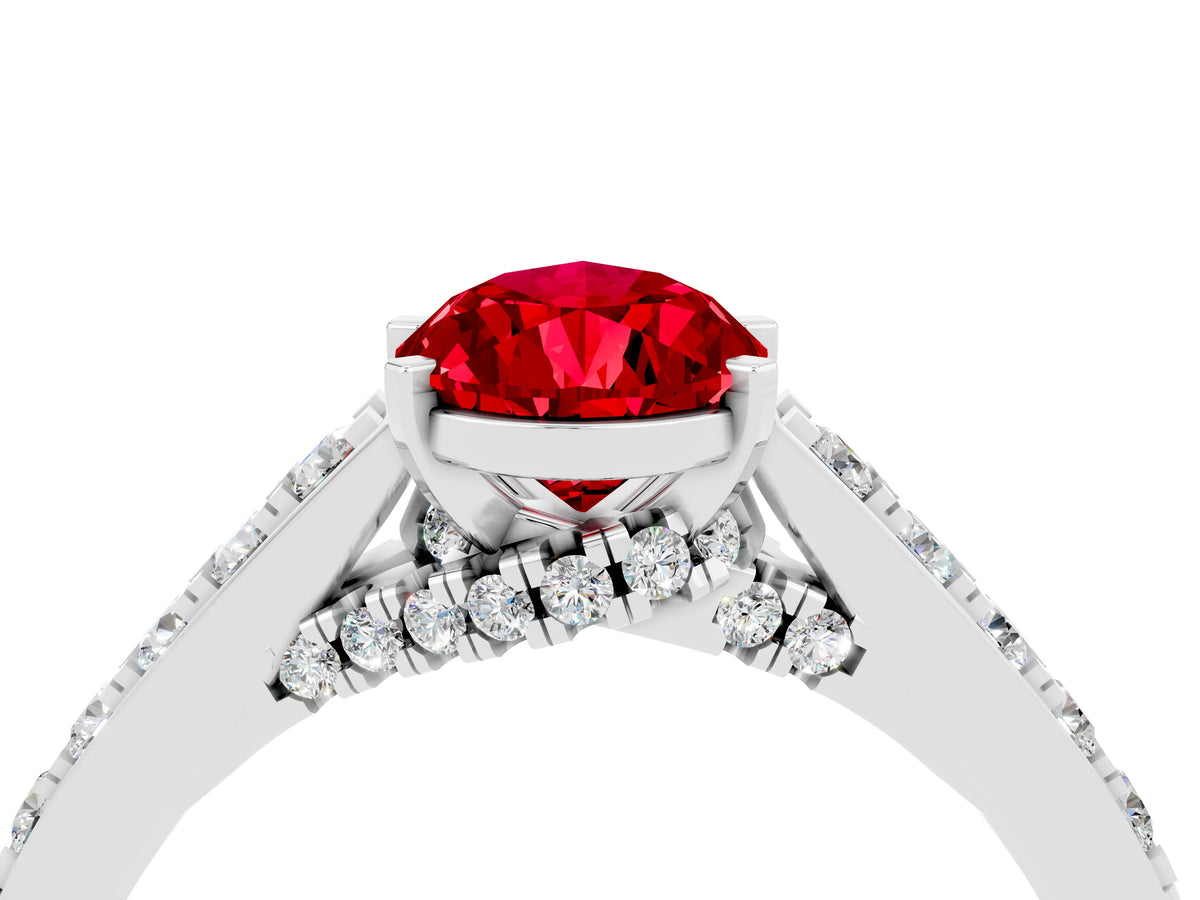 Pear Cut Ruby Solitaire Ring in Silver with Crossover Gallery and Round Pavé Band_4