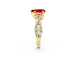 Pear Cut Ruby Solitaire Ring in Yellow gold with Interwoven Pavé Band and Prong Setting_2