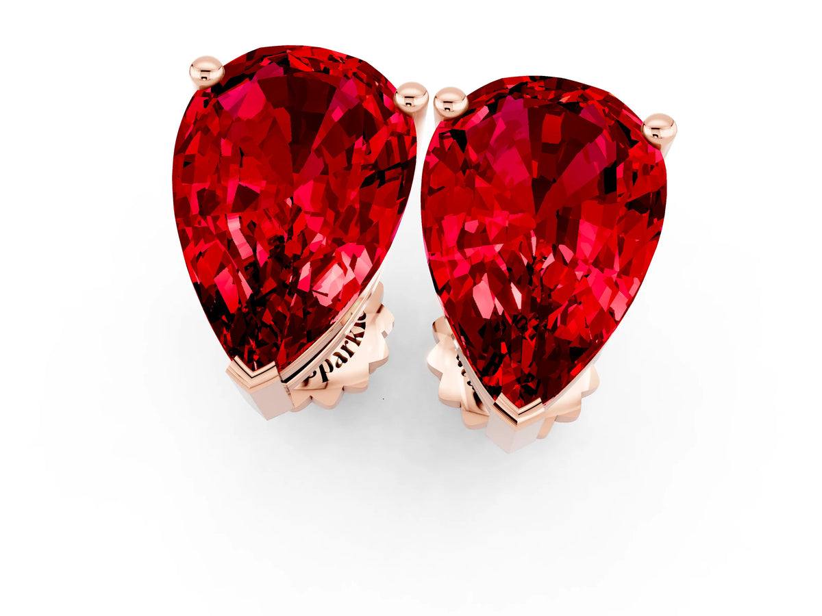 Pear Cut Ruby Stud Earrings in Rose gold with Basket Setting_1