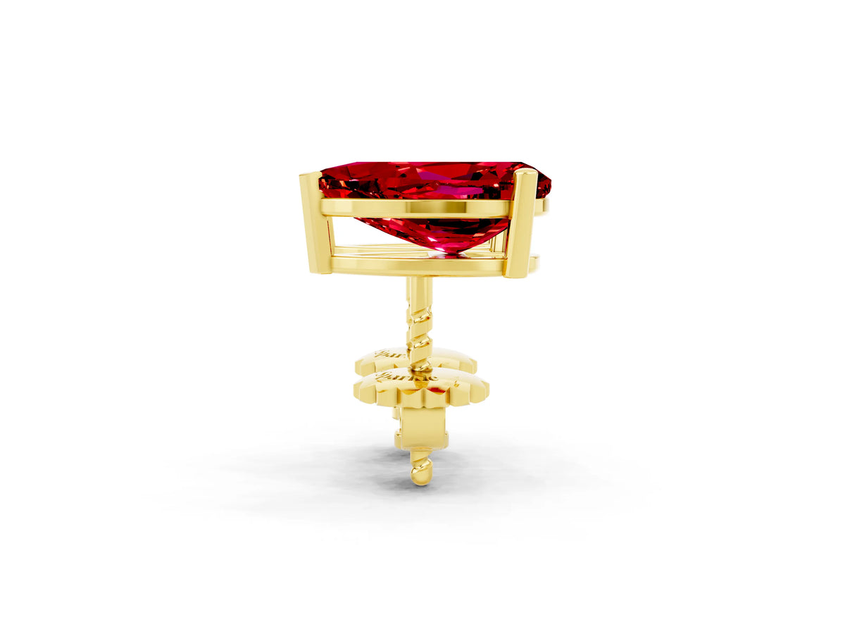 Pear Cut Ruby Stud Earrings in Yellow gold with Basket Setting_2