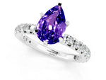 Pear Cut Tanzanite Pavé Solitaire Ring in Silver with Round Pavé Band and Prong Setting_1