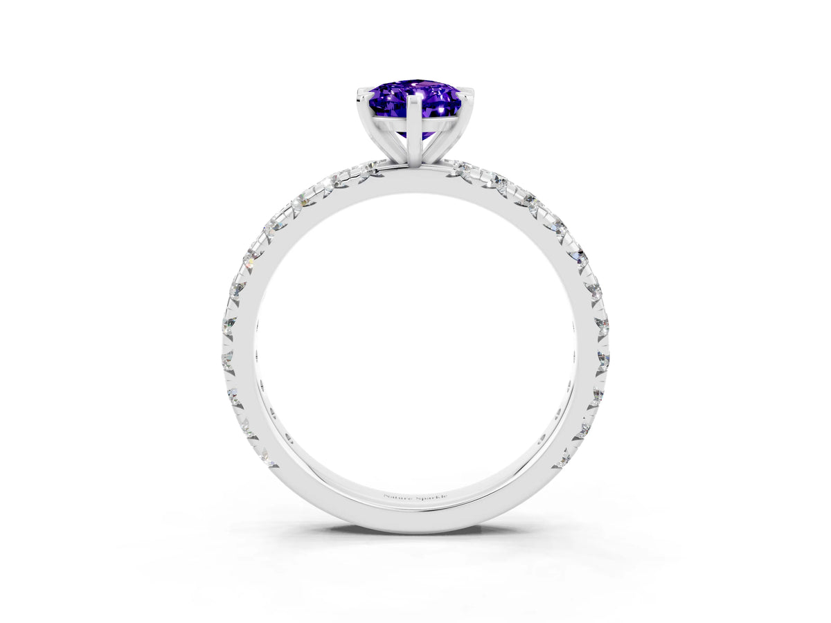 Pear Cut Tanzanite Pavé Solitaire Ring in Silver with Round Pavé Band and Prong Setting_3
