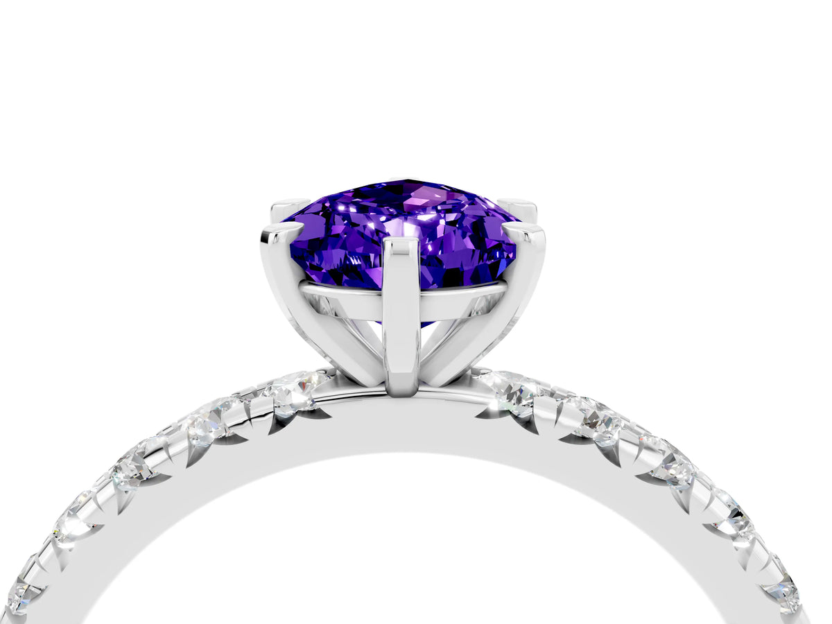 Pear Cut Tanzanite Pavé Solitaire Ring in Silver with Round Pavé Band and Prong Setting_4