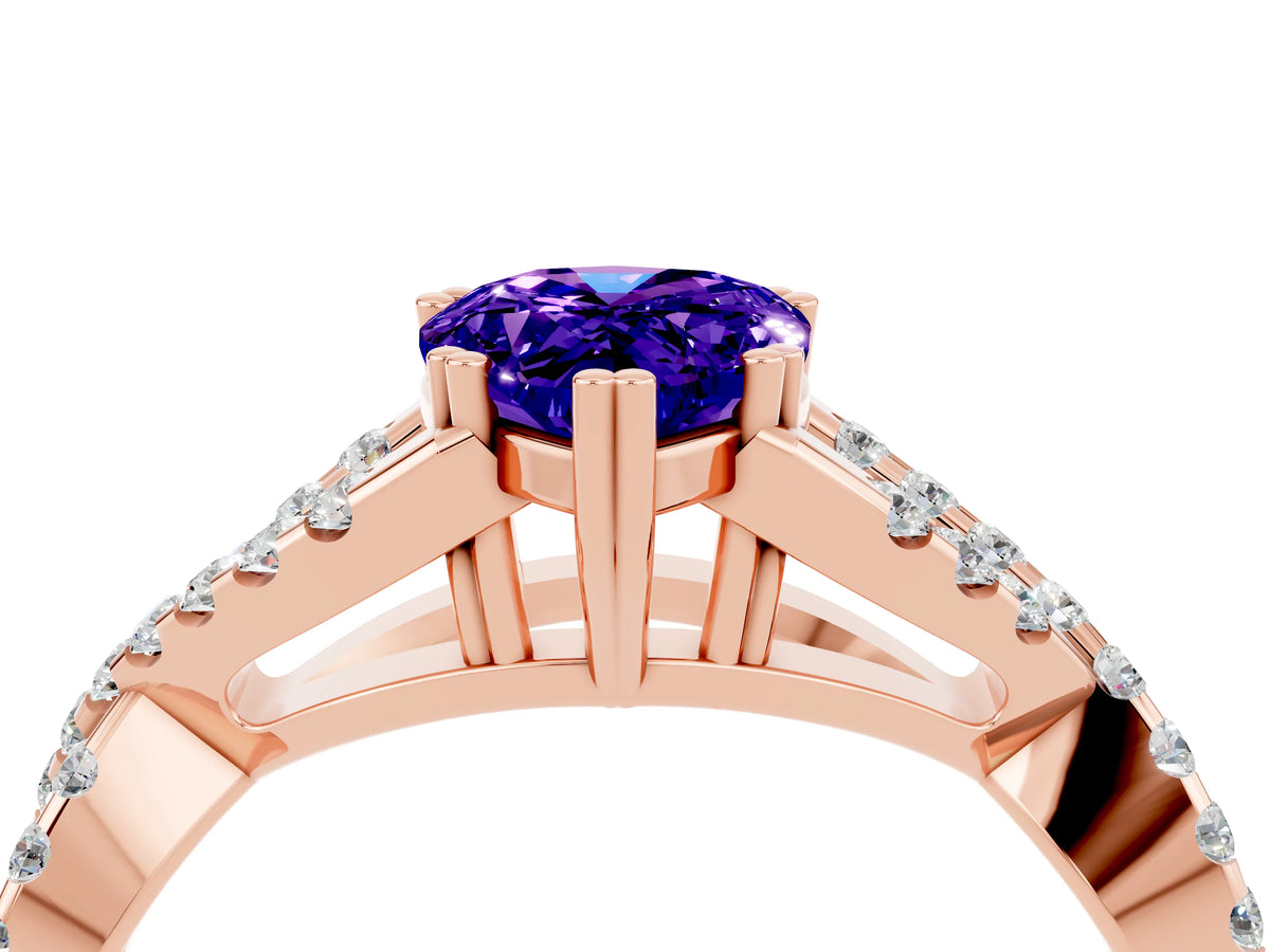 Pear Cut Tanzanite Solitaire Ring in Rose gold with Interwoven Pavé Band and Prong Setting_4