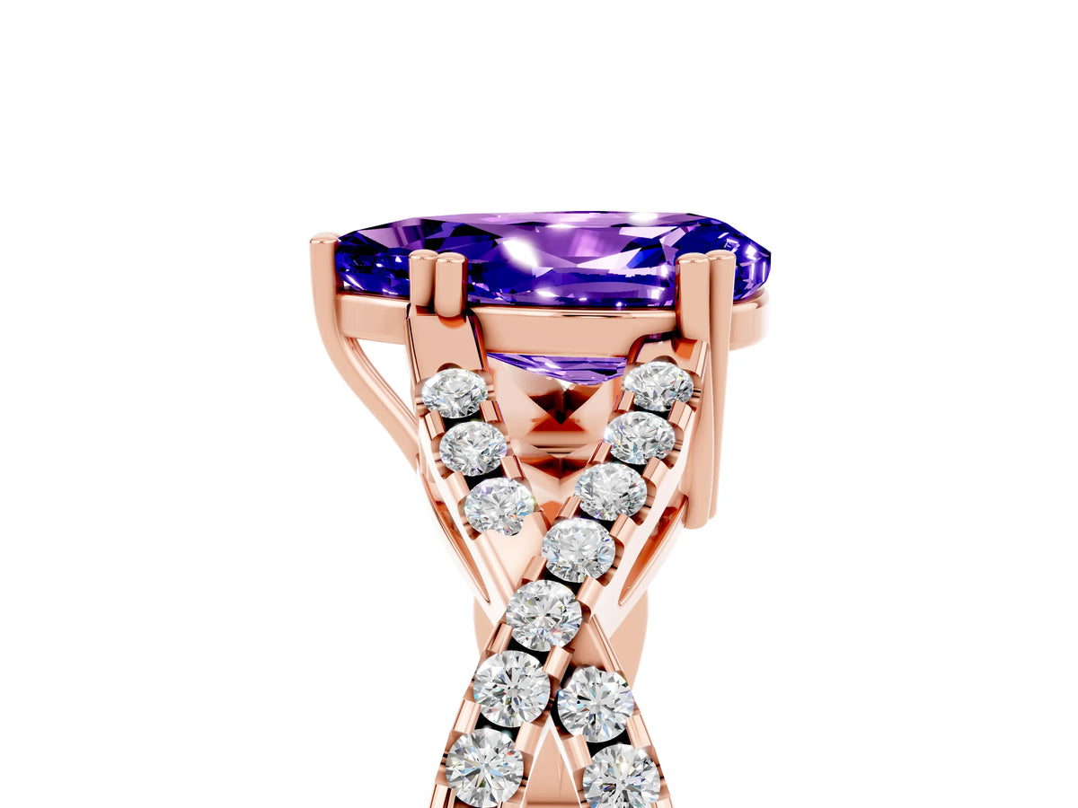 Pear Cut Tanzanite Solitaire Ring in Rose gold with Interwoven Pavé Band and Prong Setting_5