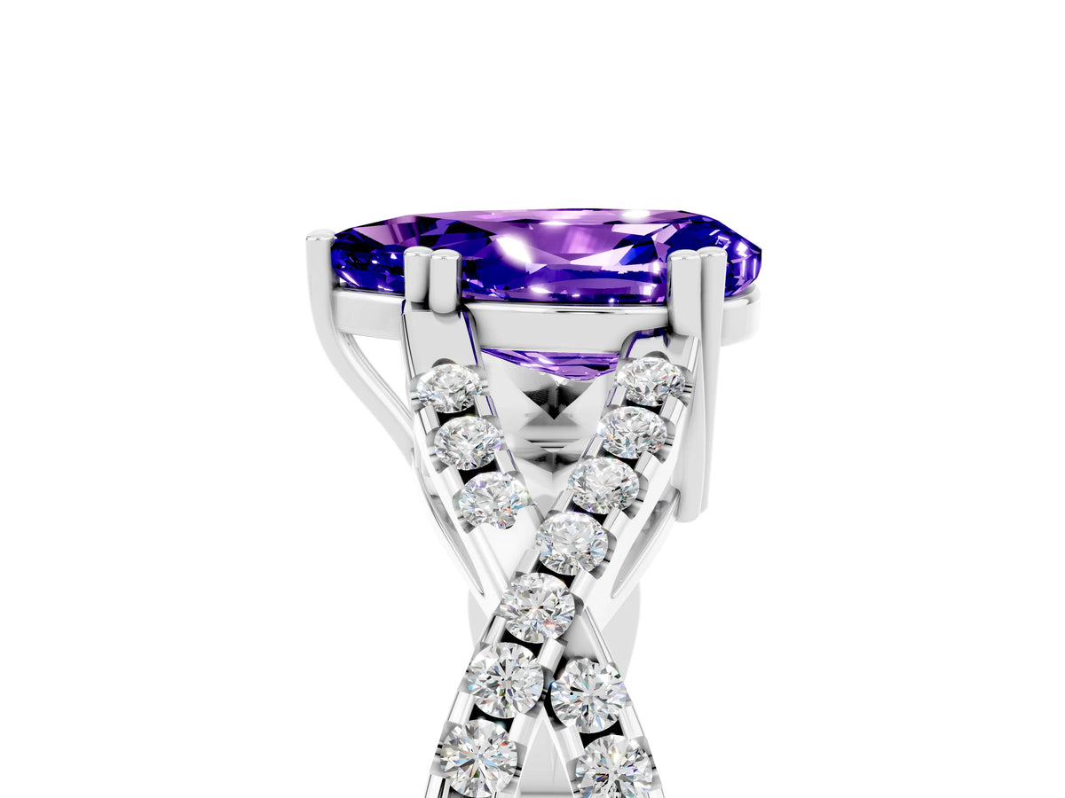 Pear Cut Tanzanite Solitaire Ring in Silver with Interwoven Pavé Band and Prong Setting_11